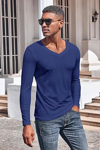 Men's Jacquard V-Neck Long Sleeve Knit Shirt