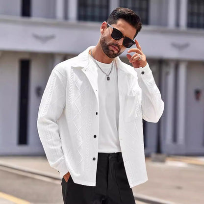Men's Jacquard Knit Lapel Cardigan Jacket
