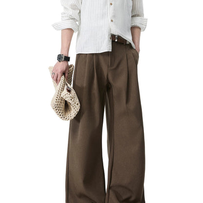 Men's Double Pleated Straight-Leg Trousers