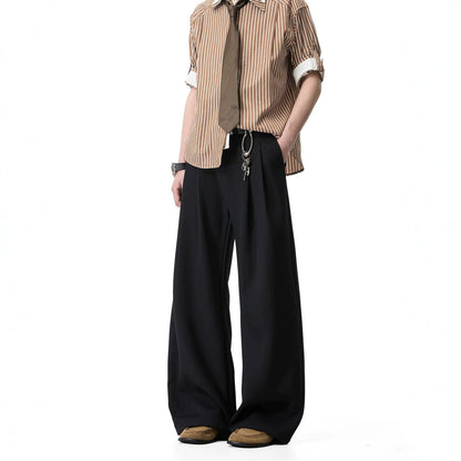 Men's Double Pleated Straight-Leg Trousers