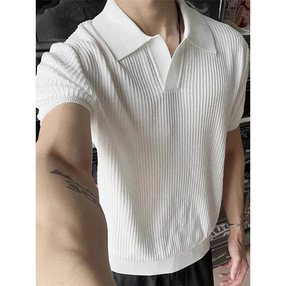 Men's Seagull V-Neck Knit Short Sleeve Polo Shirt
