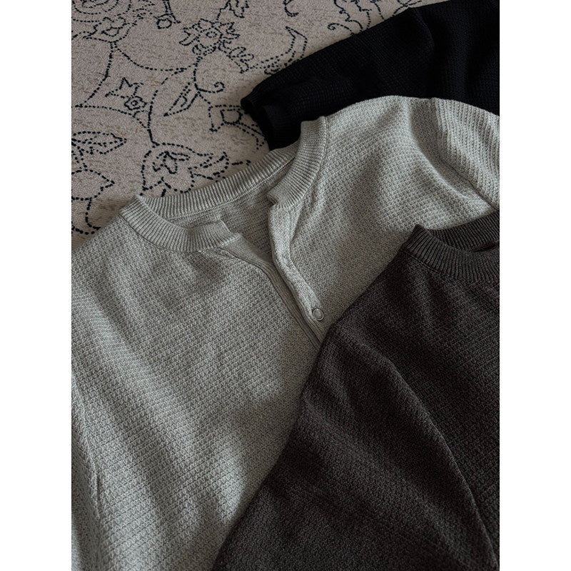 Men's Henley Collar Knit Short Sleeve Polo Shirt