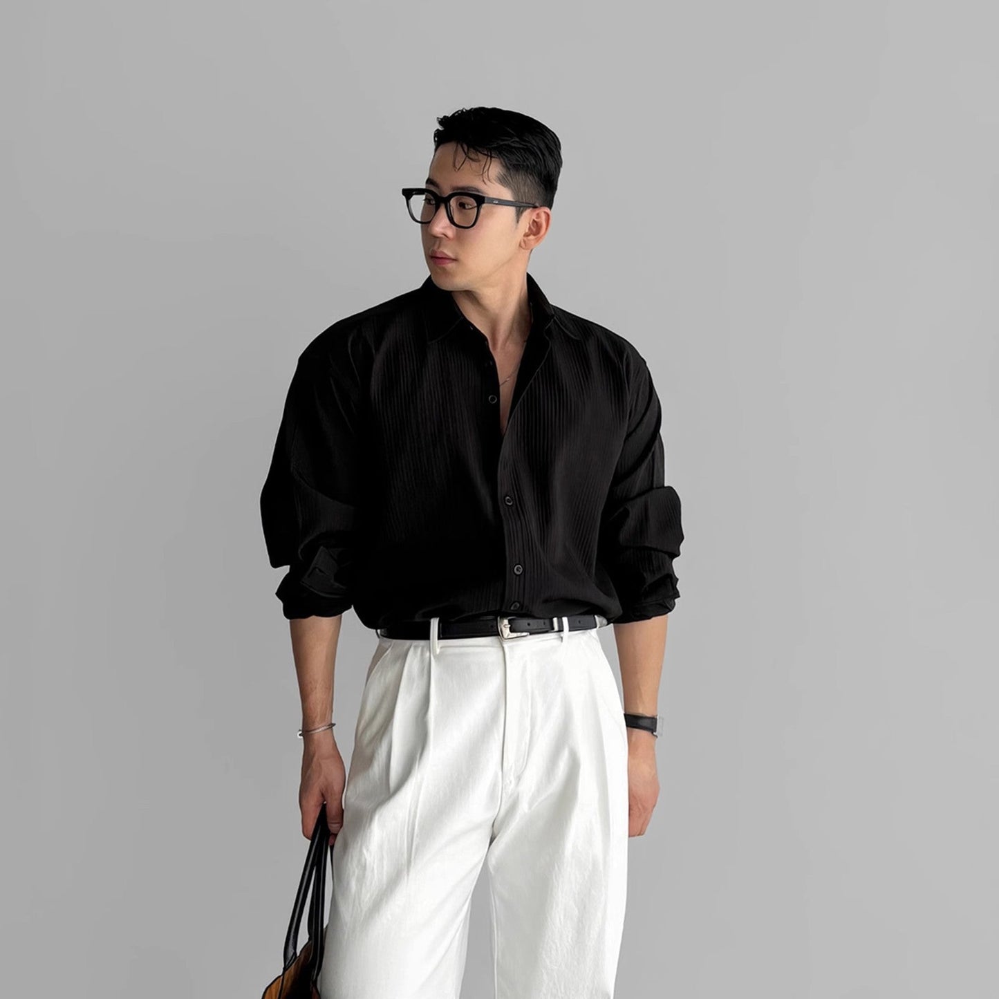 Men's Vertical Stripe Long Sleeve Button Shirt