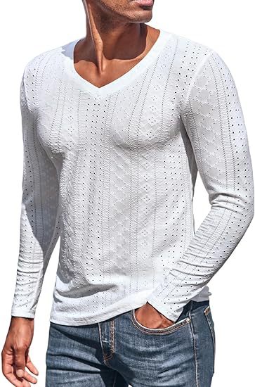 Men's Jacquard V-Neck Long Sleeve Knit Shirt