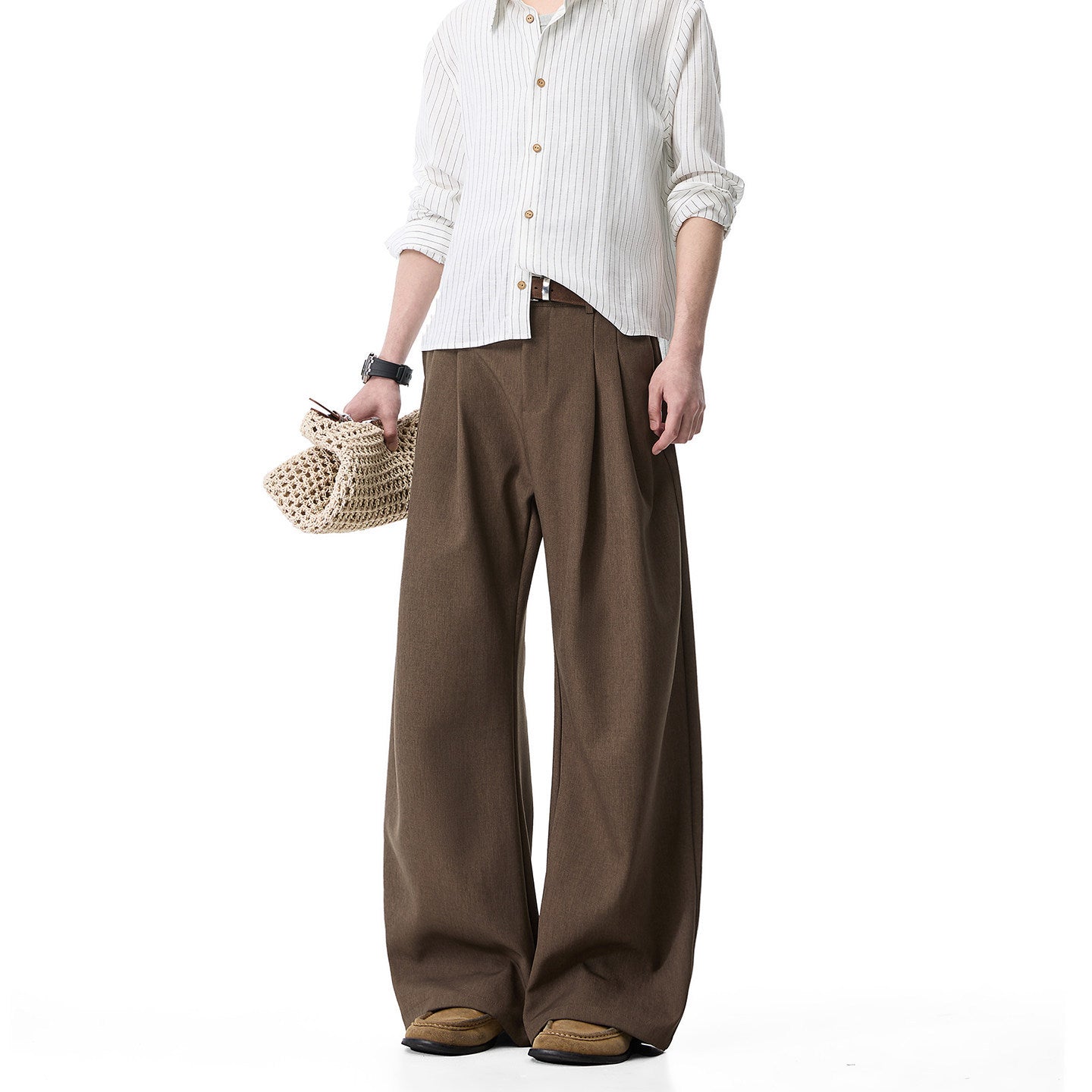 Men's Double Pleated Straight-Leg Trousers