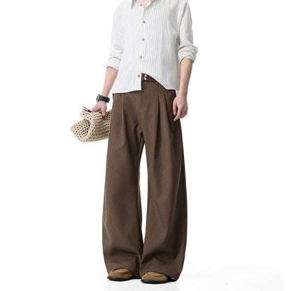 Men's Double Pleated Straight-Leg Trousers