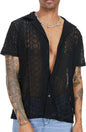 Men's Sheer Lace Short Sleeve Button Shirt