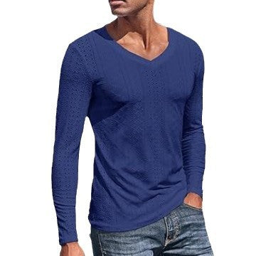 Men's Jacquard V-Neck Long Sleeve Knit Shirt