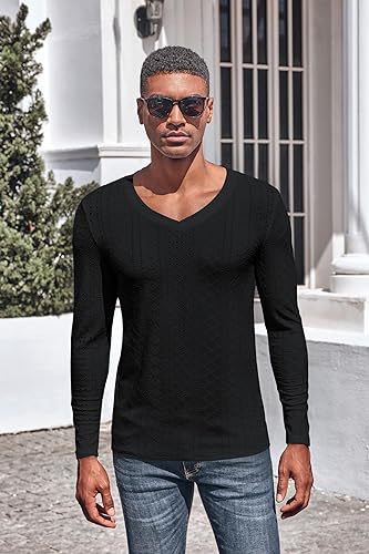 Men's Jacquard V-Neck Long Sleeve Knit Shirt