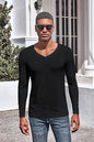 Men's Jacquard V-Neck Long Sleeve Knit Shirt