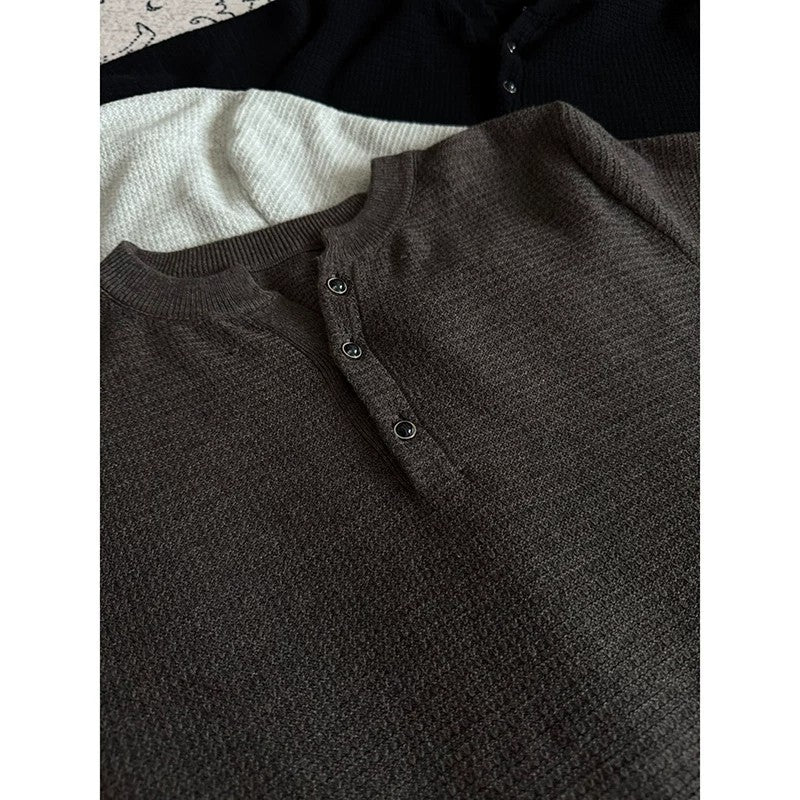Men's Henley Collar Knit Short Sleeve Polo Shirt