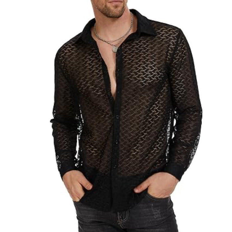 Men's Lace Mesh Long Sleeve Shirt