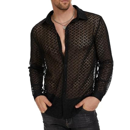 Men's Lace Mesh Long Sleeve Shirt
