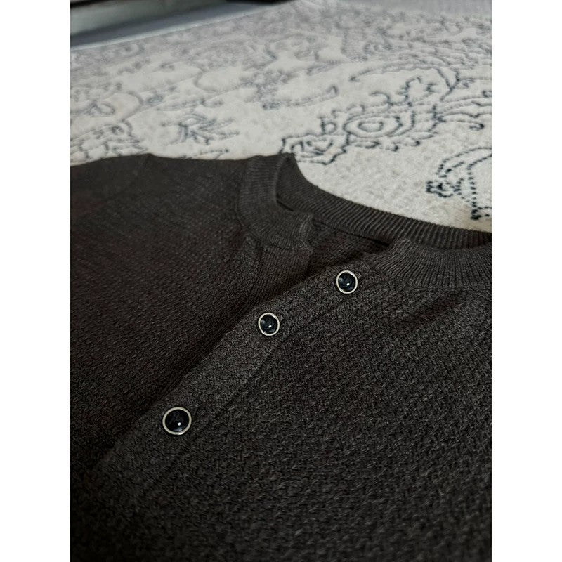 Men's Henley Collar Knit Short Sleeve Polo Shirt