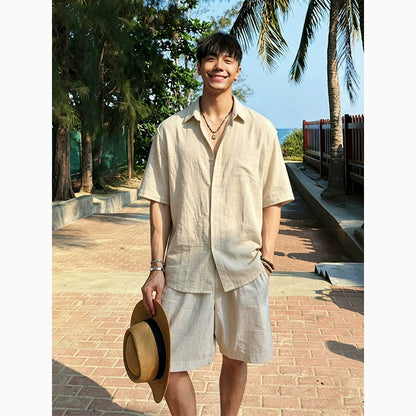 Men's Linen Blend Short Sleeve Spliced Shirt