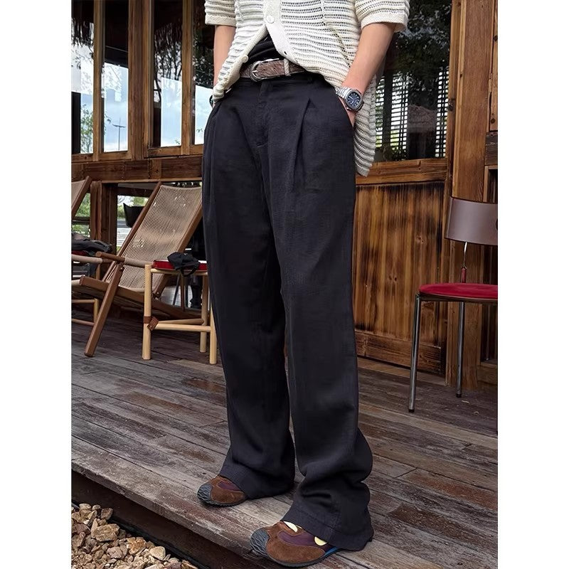 Men's Linen Blend Wide-Leg Casual Pants