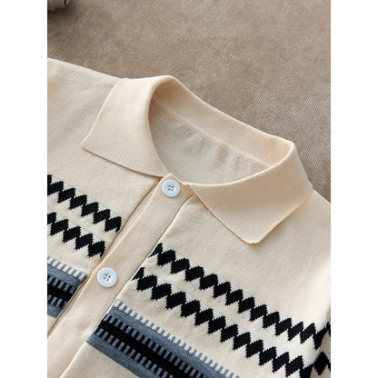Men's Diamond Jacquard Short Sleeve Knit Sweater