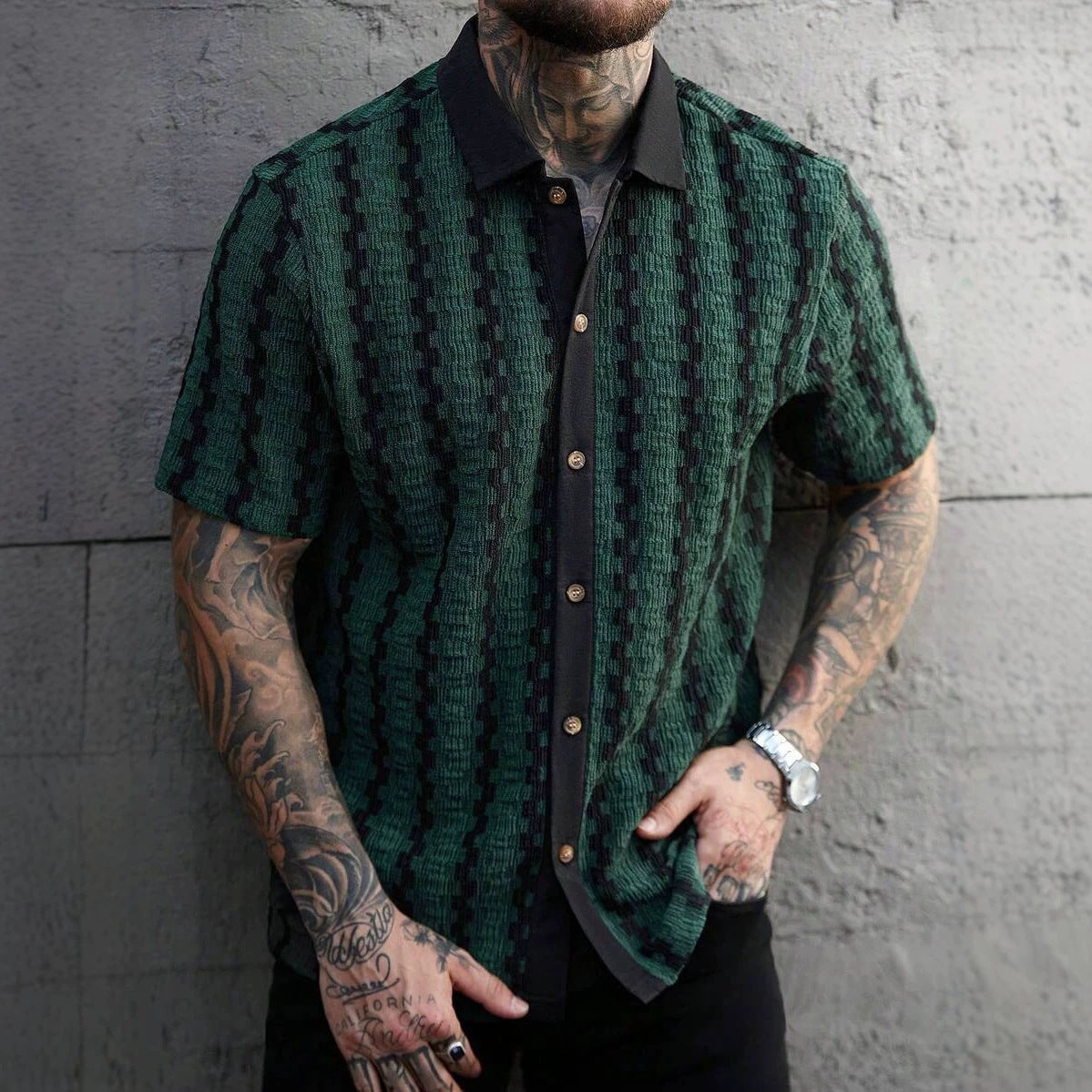 Men's Checkered Knit Short Sleeve Shirt