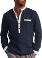 Men's Cotton Linen Long Sleeve Henley Shirt