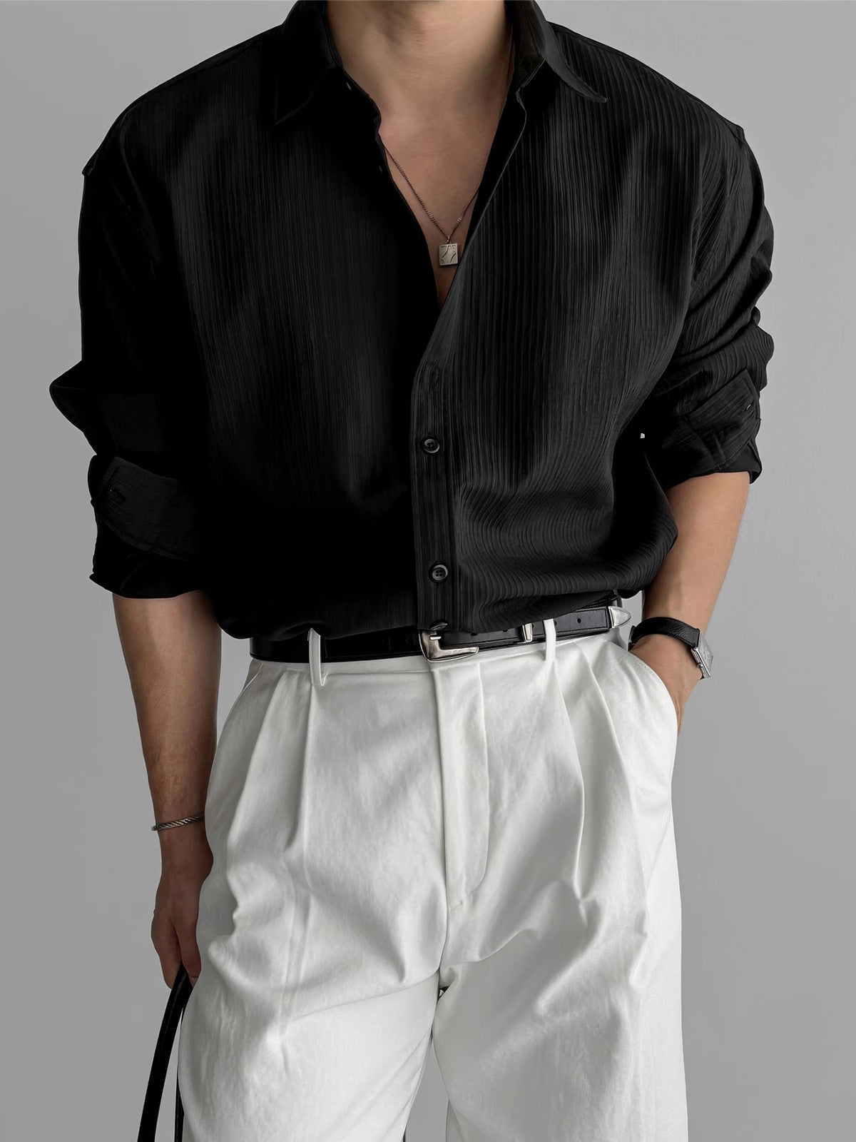Men's Vertical Stripe Long Sleeve Button Shirt