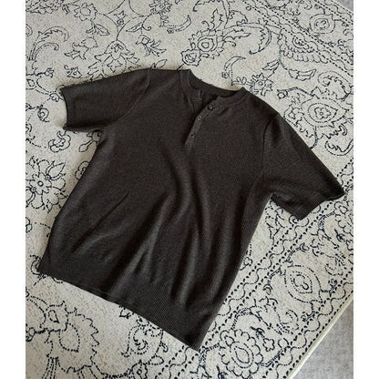 Men's Henley Collar Knit Short Sleeve Polo Shirt