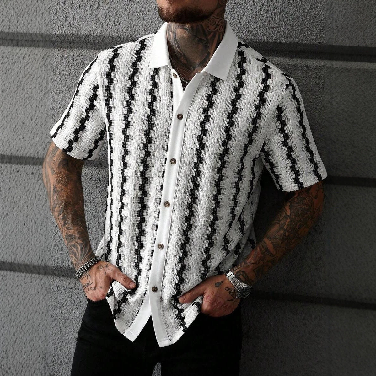 Men's Checkered Knit Short Sleeve Shirt
