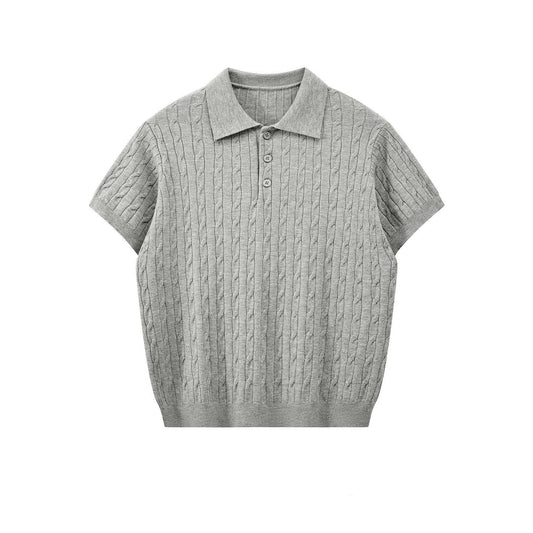 Men's Textured Knit Short Sleeve Polo Shirt
