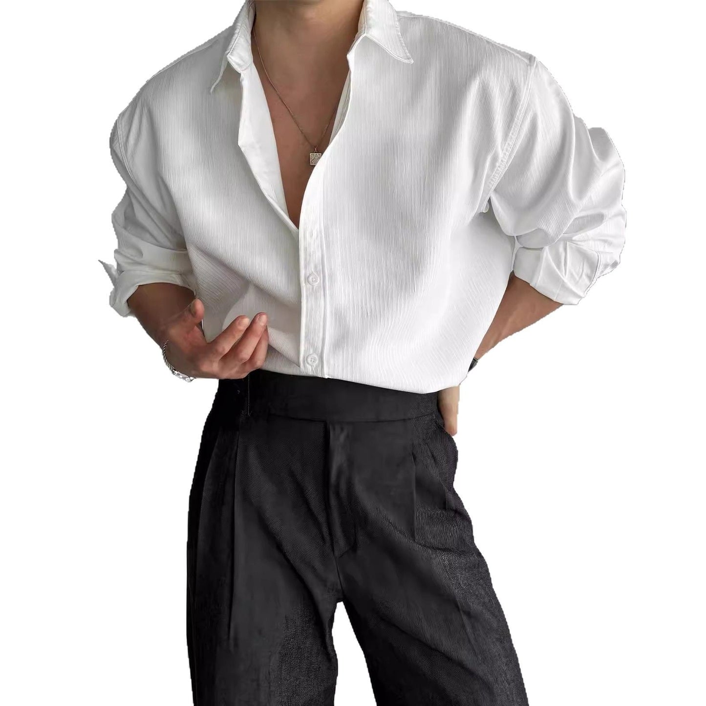 Men's Vertical Stripe Long Sleeve Button Shirt