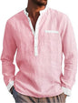 Men's Cotton Linen Long Sleeve Henley Shirt