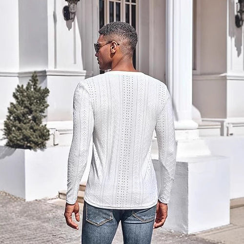 Men's Jacquard V-Neck Long Sleeve Knit Shirt