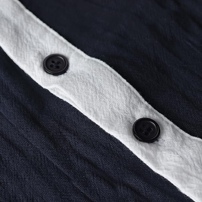 Men's Cotton Linen Long Sleeve Henley Shirt