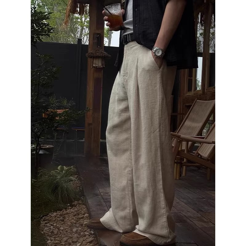 Men's Linen Blend Wide-Leg Casual Pants