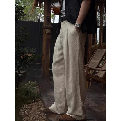 Men's Linen Blend Wide-Leg Casual Pants