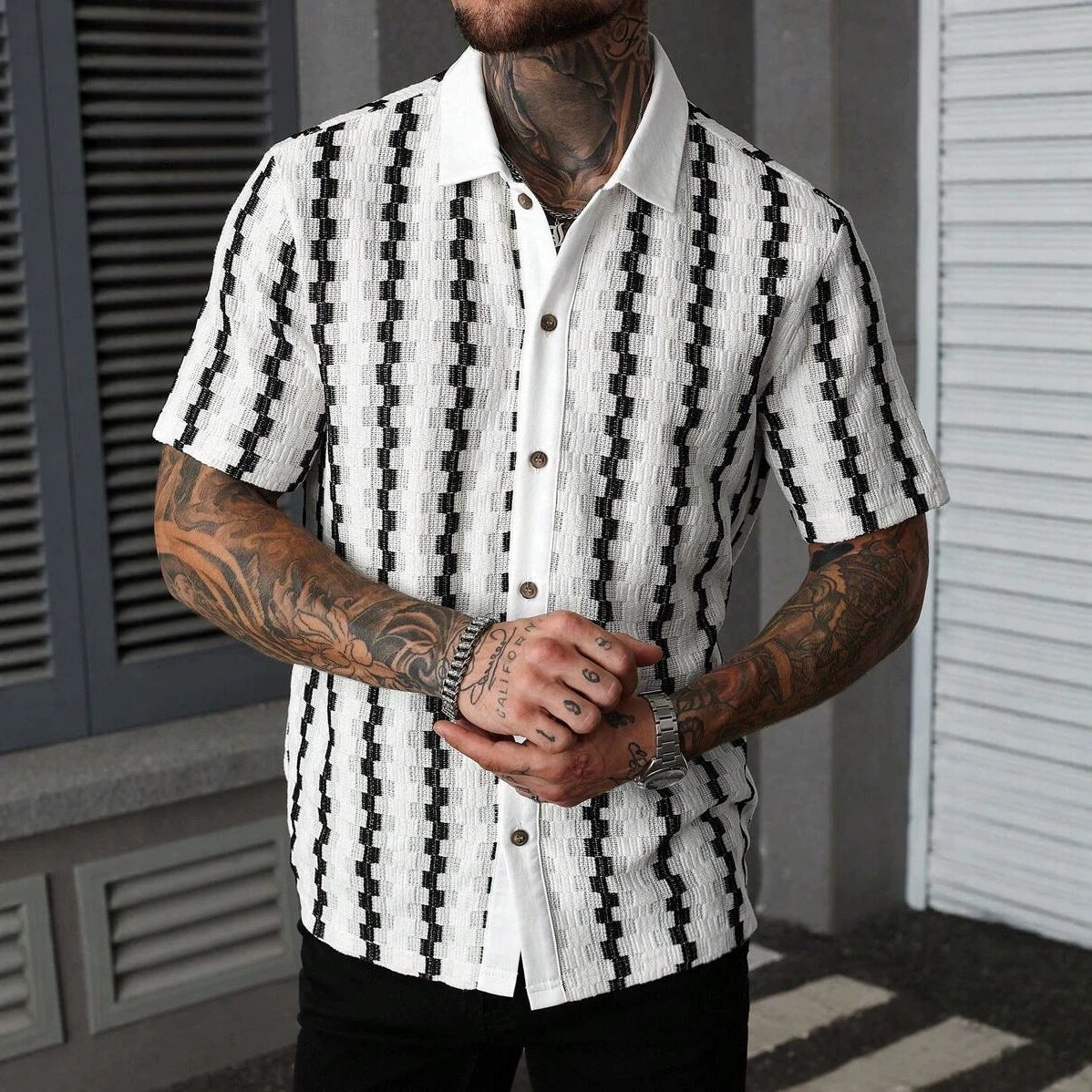 Men's Checkered Knit Short Sleeve Shirt