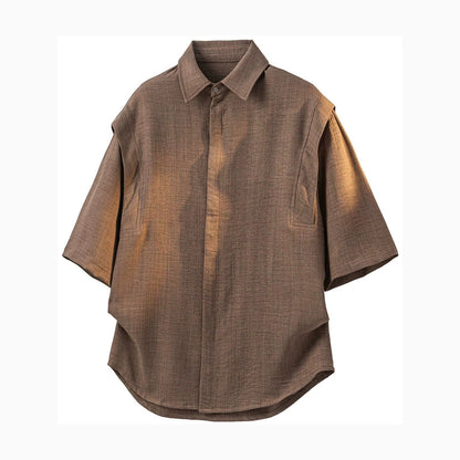 Men's Linen Blend Short Sleeve Spliced Shirt