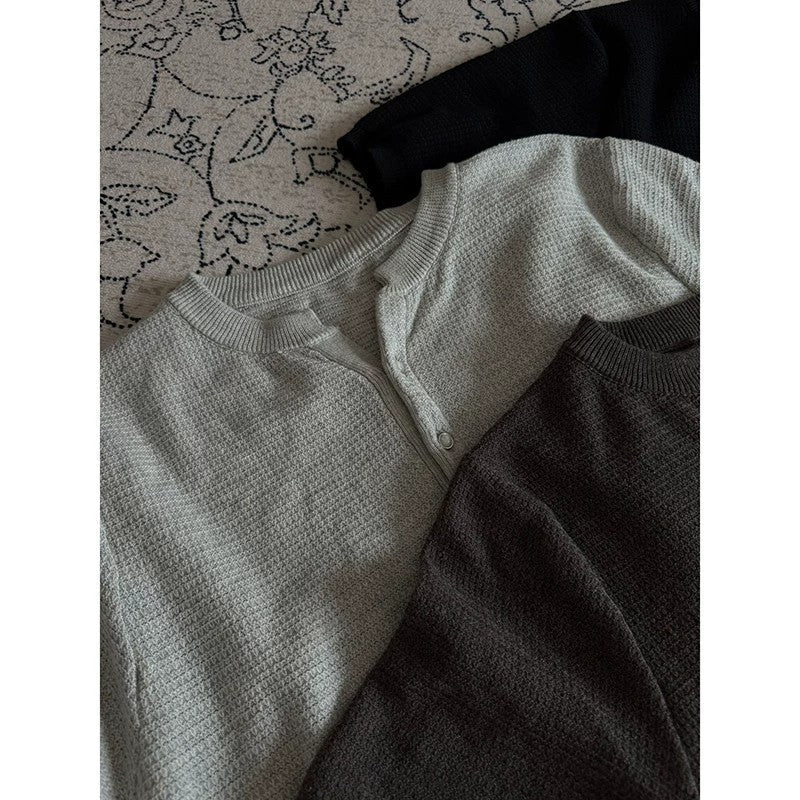 Men's Henley Collar Knit Short Sleeve Polo Shirt