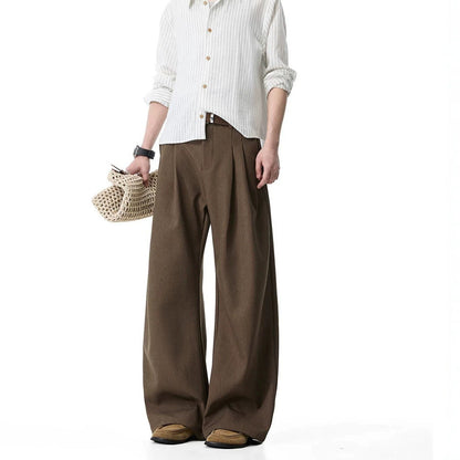 Men's Double Pleated Straight-Leg Trousers