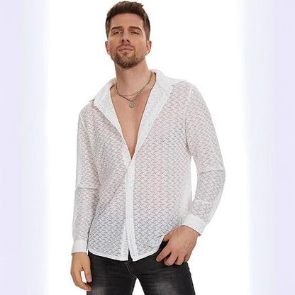 Men's Lace Mesh Long Sleeve Shirt