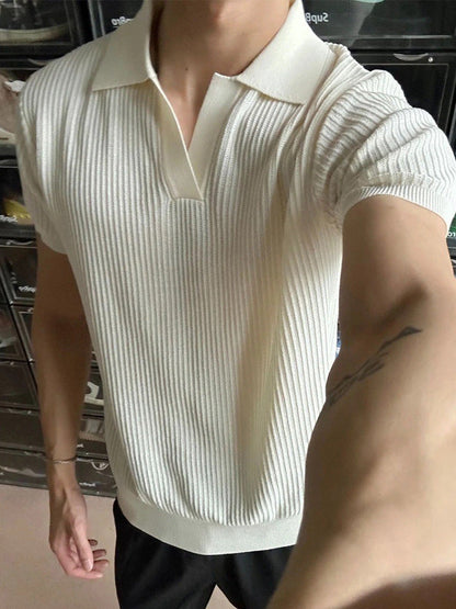 Men's Seagull V-Neck Knit Short Sleeve Polo Shirt