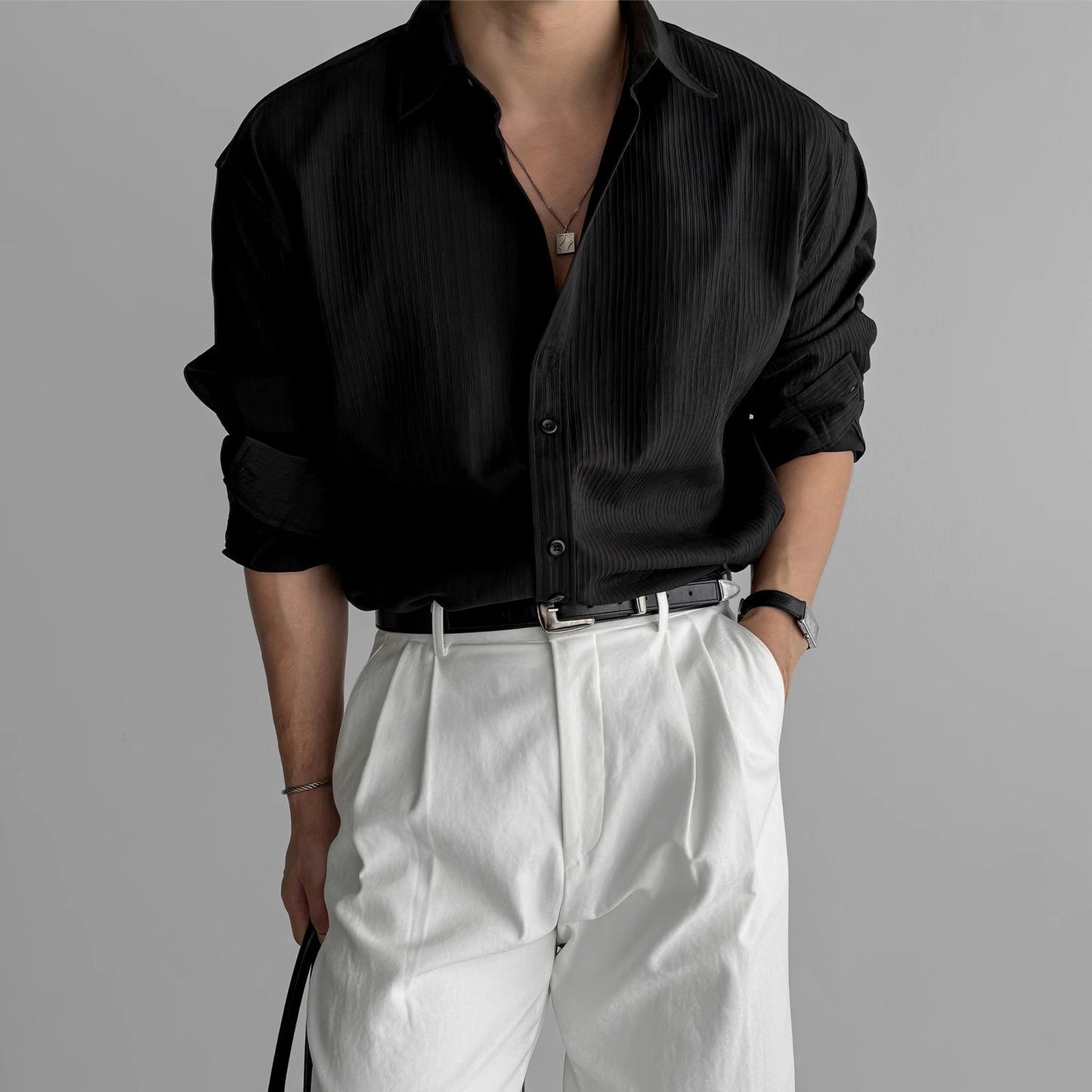 Men's Vertical Stripe Long Sleeve Button Shirt