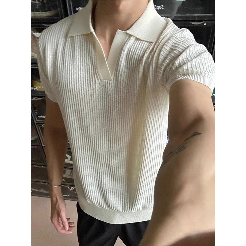 Men's Seagull V-Neck Knit Short Sleeve Polo Shirt