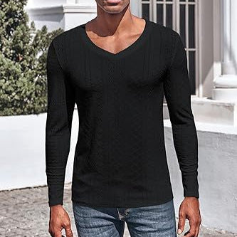 Men's Jacquard V-Neck Long Sleeve Knit Shirt
