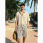 Men's Linen Blend Short Sleeve Spliced Shirt