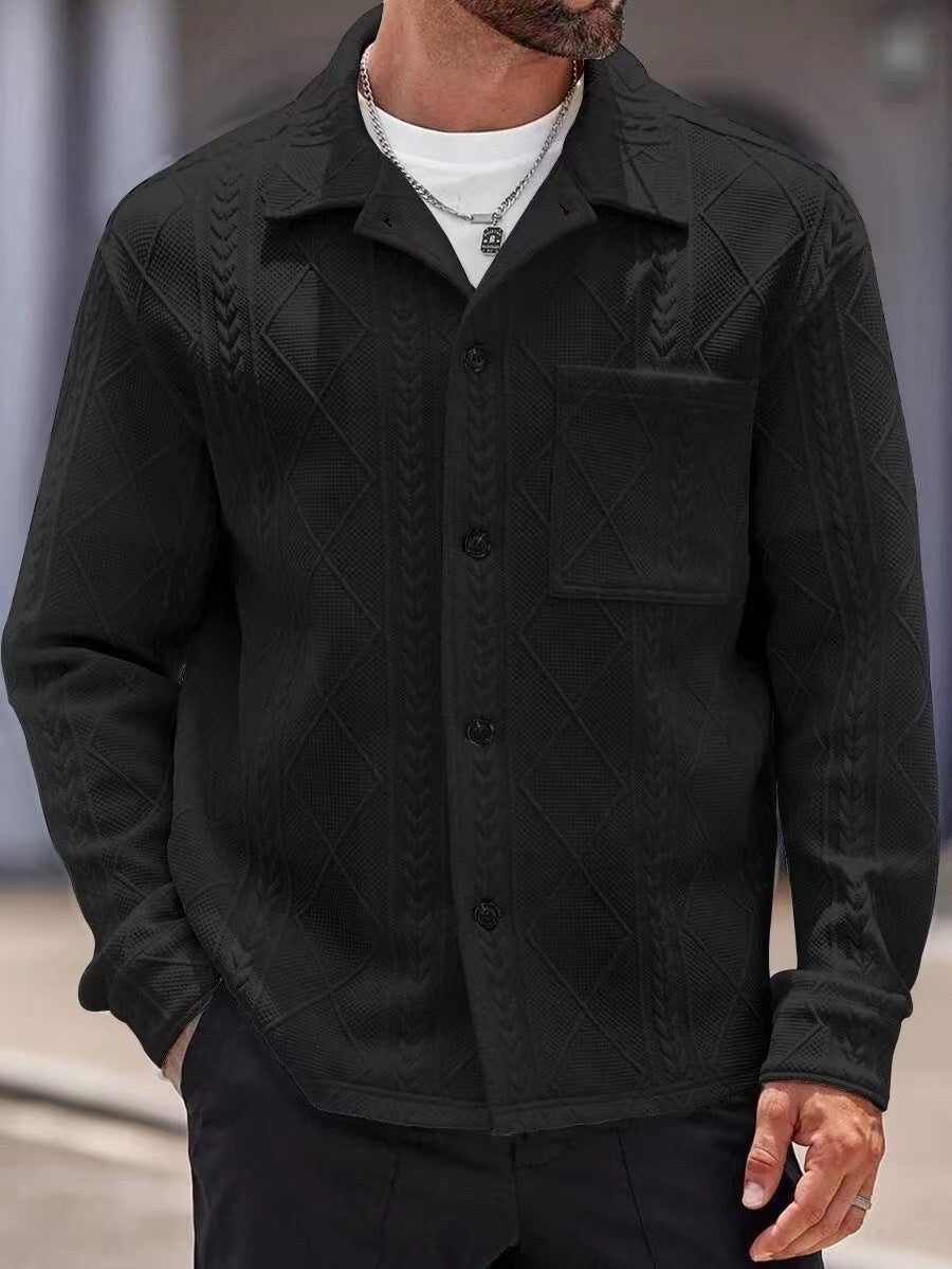 Men's Jacquard Knit Lapel Cardigan Jacket