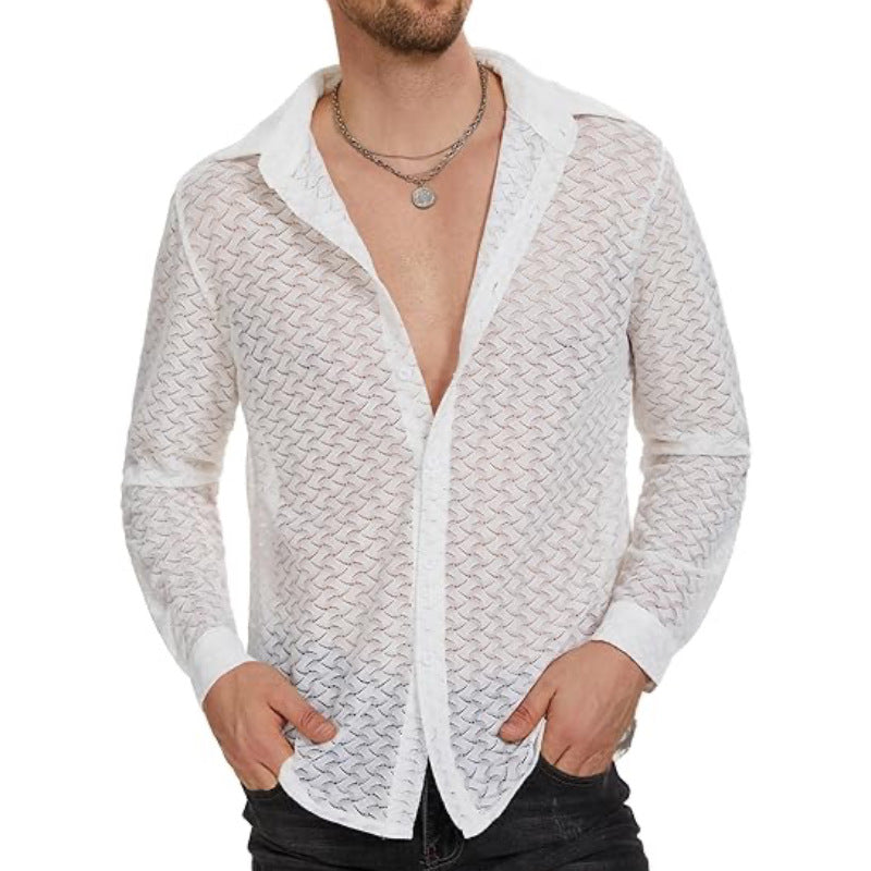 Men's Lace Mesh Long Sleeve Shirt