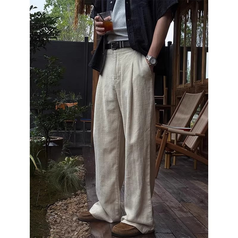 Men's Linen Blend Wide-Leg Casual Pants