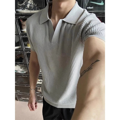 Men's Seagull V-Neck Knit Short Sleeve Polo Shirt