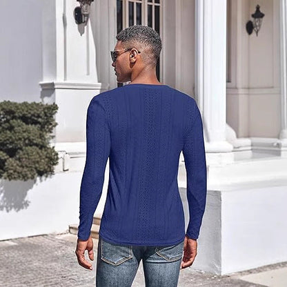 Men's Jacquard V-Neck Long Sleeve Knit Shirt