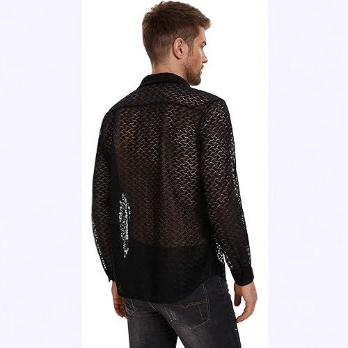 Men's Lace Mesh Long Sleeve Shirt