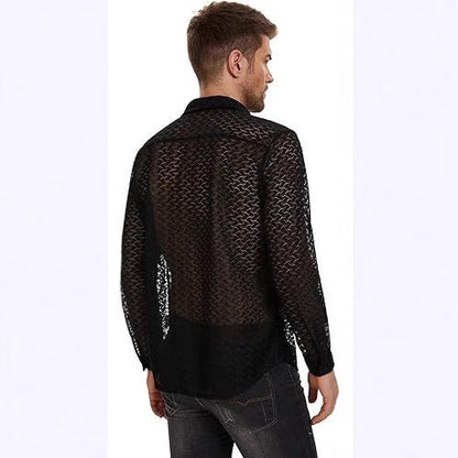 Men's Lace Mesh Long Sleeve Shirt